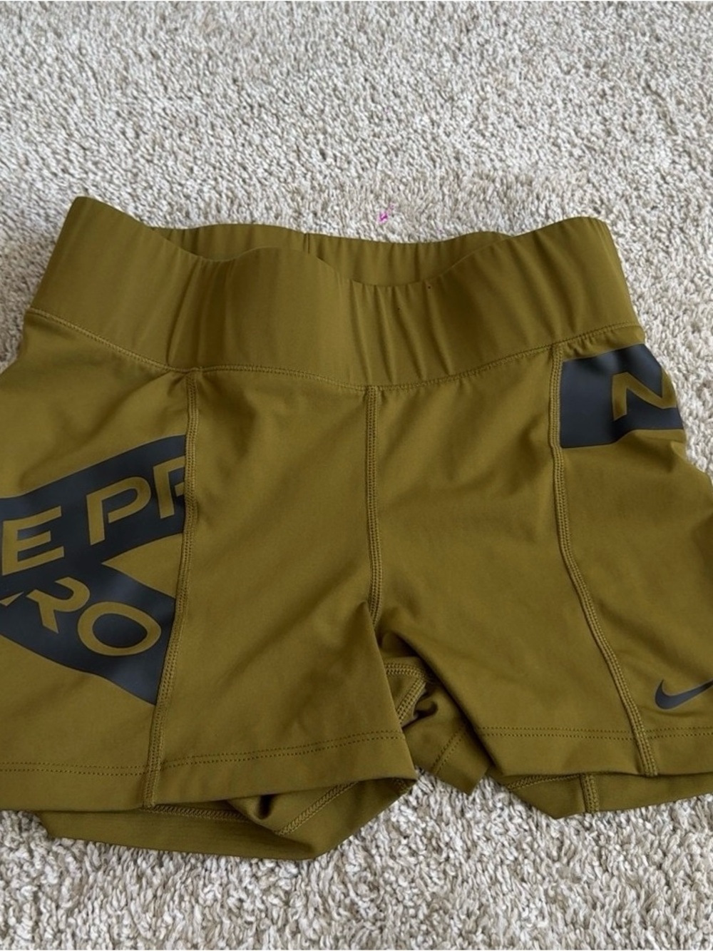 Nike Olive Green Women Athletic Shorts with Black Logo